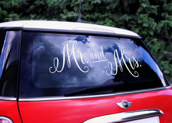 Autocollant de voiture pour le jour du mariage M. et Mme.