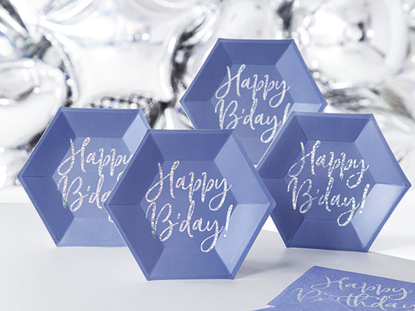 Assiettes Happy Bday bleu marine 20cm 2