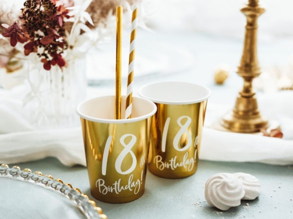 Paper cups 18th Birthday gold 220ml 2