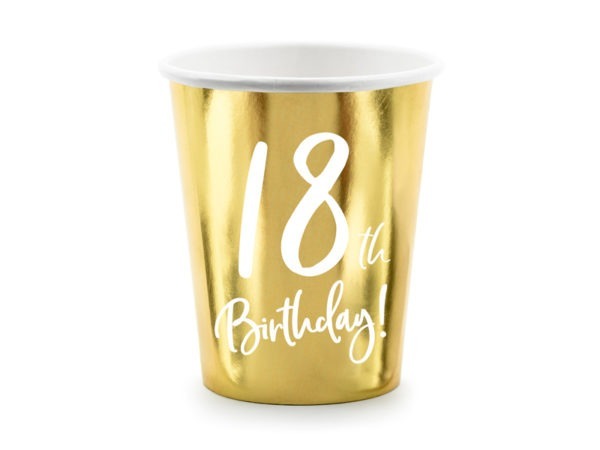 Paper cups 18th Birthday gold 220ml