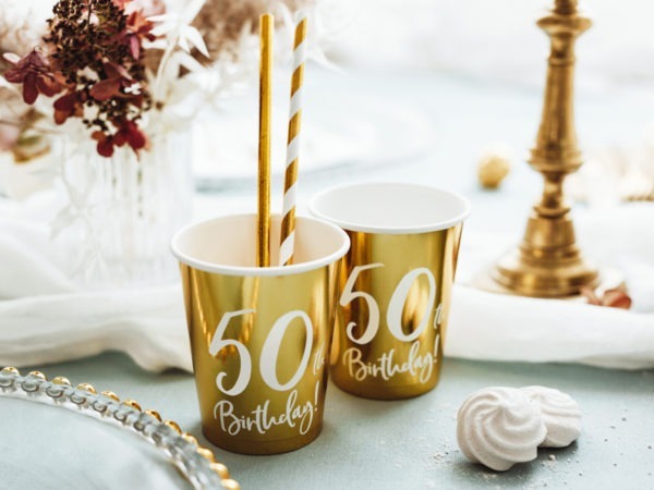 Paper cups 50th Birthday gold 220ml 2