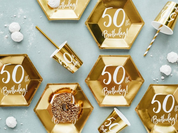 Paper cups 50th Birthday gold 220ml 3